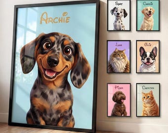 PRINTED & SHIPPED Disney Style Pet Portrait Custom Dog Cat Art Photos Personalised Digital Download or Glossy Print Animated Pixar Cartoon