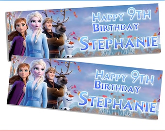 Frozen II D1 Personalised Banner Birthday Girls Boys Party Paper Birthday Celebration Happy Kids Unisex Game Movie Anna Elsa Princess