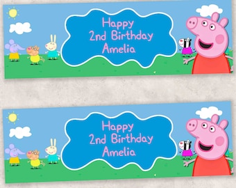 Personalized Pig Birthday Banner, Kids Cartoon Theme Party
