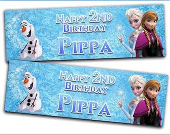 Frozen I D1 Personalised Banner Birthday Girls Boys Party Paper Birthday Celebration Happy Kids Unisex Game Movie Anna Elsa Princess