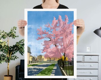 Cherry Blossom Tree Print: Colorful Sakura, Nature Wall Art (Unframed)