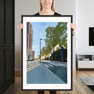 Seaside Town in the Morning | Framed Print of Original Artwork | 61 × 91 cm / 24 × 36 inch | Black frame