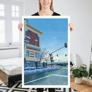 Winter City Scene | Print of Original Artwork | 61 x 91 cm / 24 × 36 inch
