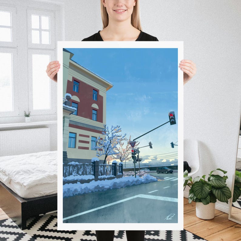 Winter City Scene | Print of Original Artwork | 61 x 91 cm / 24 × 36 inch
