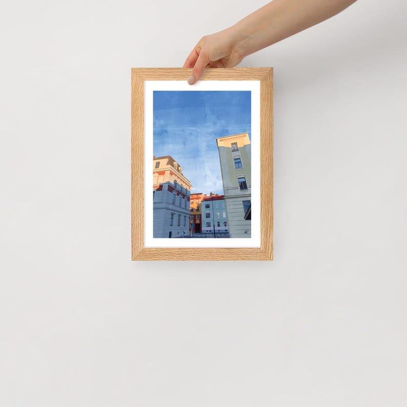 City Street #1 | Framed Print of Original Artwork | 21 × 30 cm / 9 × 12 inch | Oak Frame
