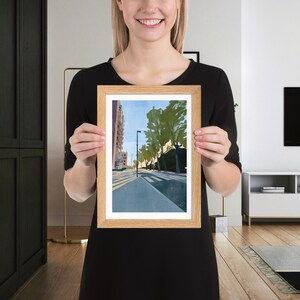 Seaside Town in the Morning | Framed Print of Original Artwork | 21 × 30 cm / 9 × 12 inch | Oak frame