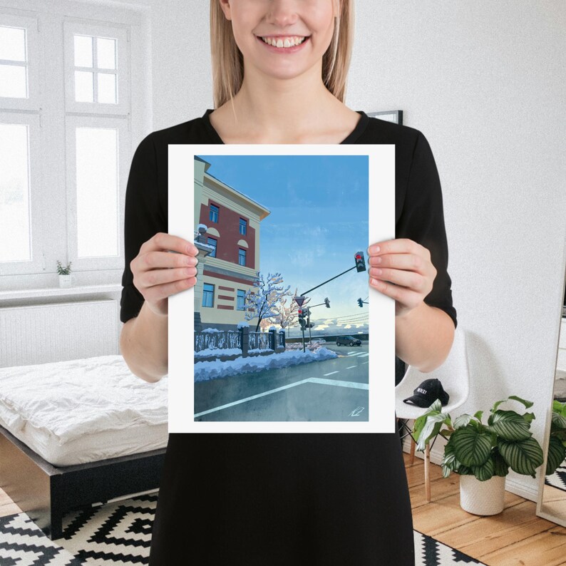 Winter City Scene | Print of Original Artwork | 28 x 35 cm / 11 × 14 inch