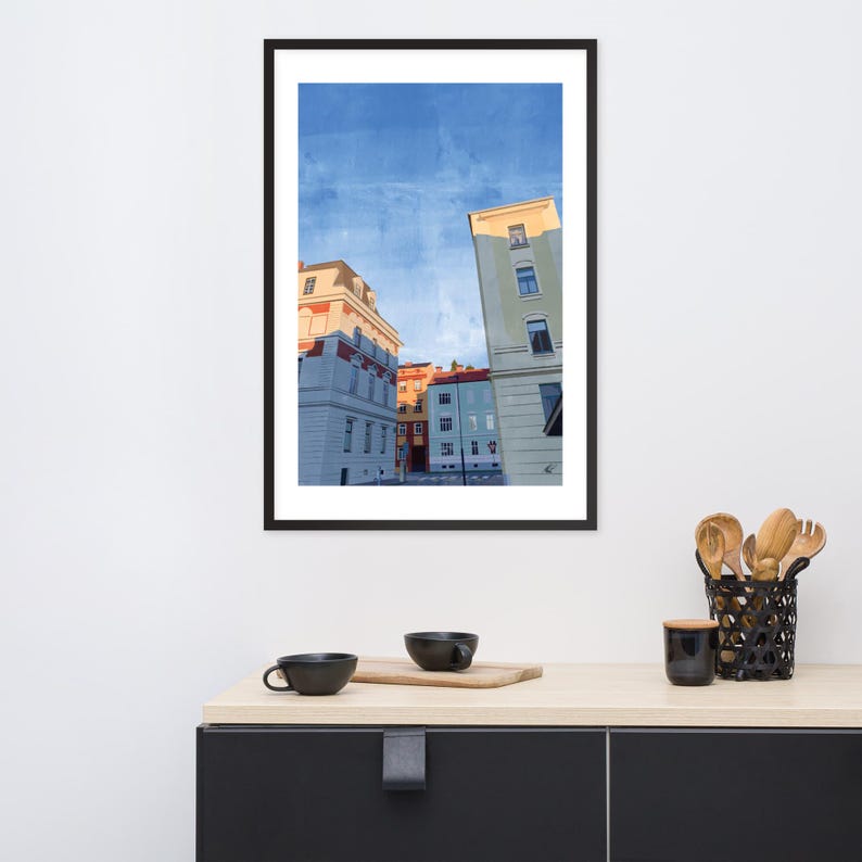 City Street #1 | Framed Print of Original Artwork | 61 × 91 cm / 24 × 36 inch | Black Frame