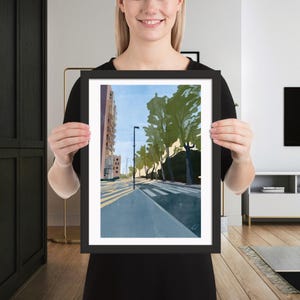 Seaside Town in the Morning | Framed Print of Original Artwork | 30 × 40 cm / 12 × 16 inch | Black frame