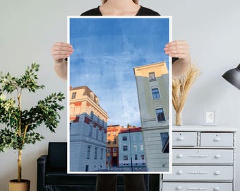 European Cityscape Print: Colorful Buildings, Urban Wall Art