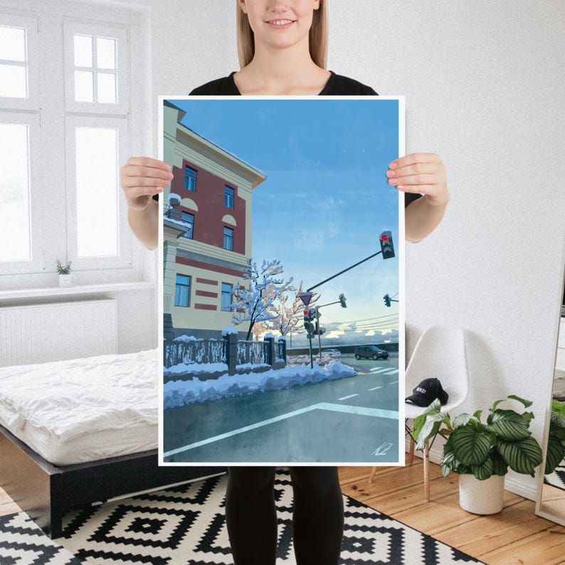 Winter City Scene | Print of Original Artwork | 50 x 76 cm / 20 × 30 inch