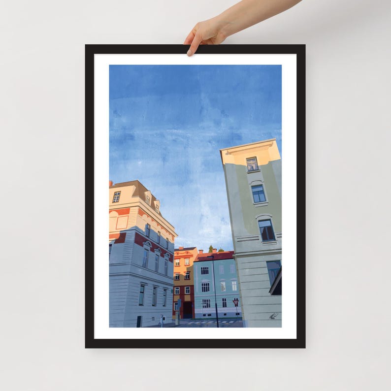 City Street #1 | Framed Print of Original Artwork | 50 × 70 cm / 20 × 28 inch | Black Frame