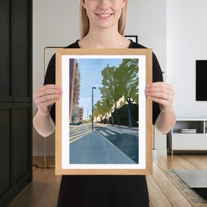 Seaside Town in the Morning | Framed Print of Original Artwork | 30 × 40 cm / 12 × 16 inch | Oak frame