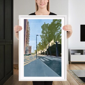 Seaside Town in the Morning | Framed Print of Original Artwork | 50 × 70 cm / 20 × 28 inch | White frame