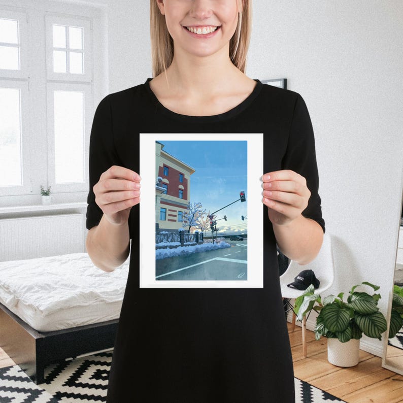 Winter City Scene | Print of Original Artwork | 20 x 25 cm / 8 × 10 inch