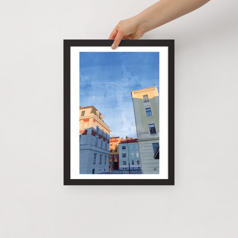 City Street #1 | Framed Print of Original Artwork | 30 × 40 cm / 12 × 16 inch | Black Frame