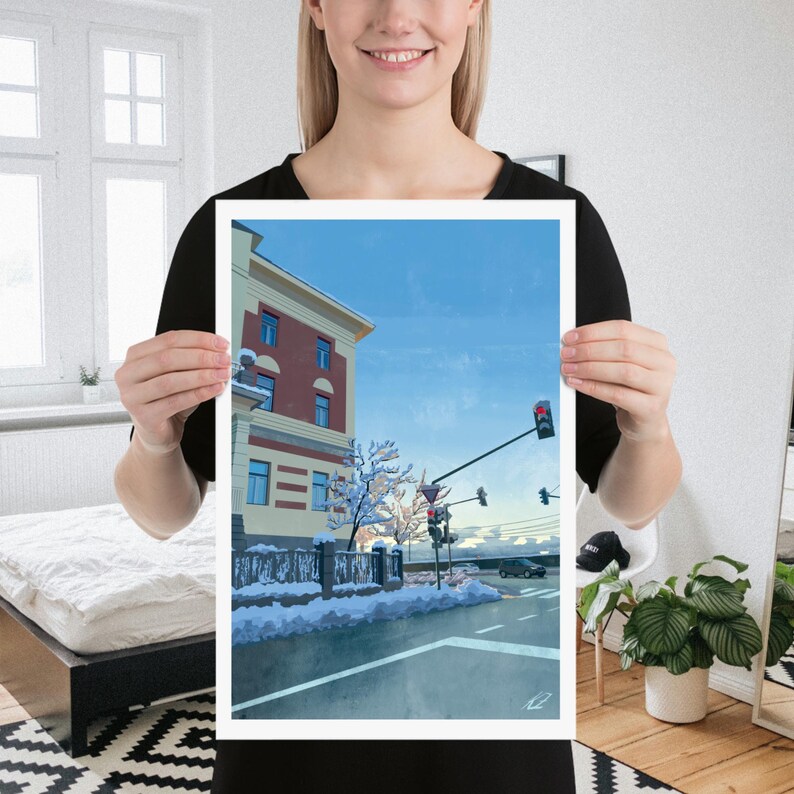 Winter City Scene | Print of Original Artwork | 30 x 46 cm / 12 × 18 inch
