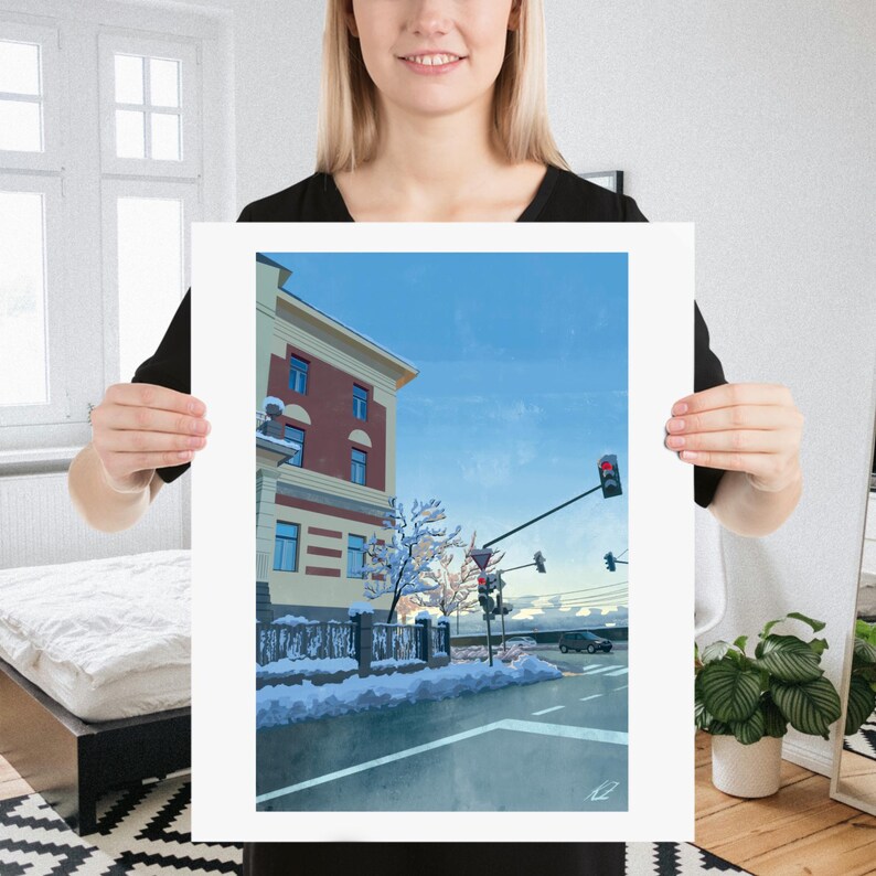 Winter City Scene | Print of Original Artwork | 40 x 50 cm / 16 × 20 inch