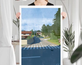 Suburban Street Scene Print: Serene Countryside Home Decor