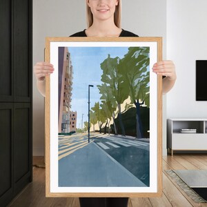 Seaside Town in the Morning | Framed Print of Original Artwork | 50 × 70 cm / 20 × 28 inch | Oak frame