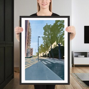 Seaside Town in the Morning | Framed Print of Original Artwork | 50 × 70 cm / 20 × 28 inch | Black frame
