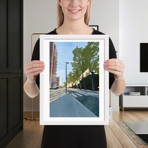 Seaside Town in the Morning | Framed Print of Original Artwork | 30 × 40 cm / 12 × 16 inch | White frame
