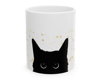 Tazza in ceramica con un simpatico gatto nero – Regalo ideale per gli amanti dei felini