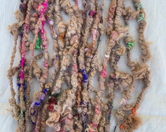Australian Alpaca and silk, 145g hand processed, Handspun, textured art yarn, natural colour