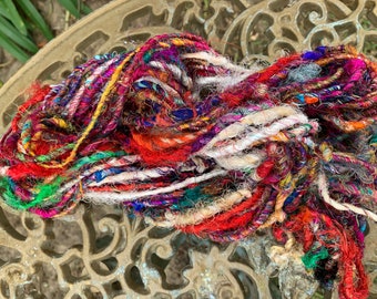 100 grams 1 skein recycled silk, multicoloured, chunky rope style yarn