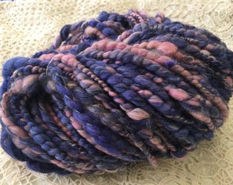 SALE handspun art yarn, Merino Silk, purple blue pink, chunky, bulky, handspun yarn