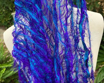 16 grams, sari silk waste, purple blue