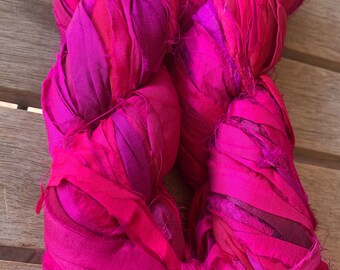 100 grams 1 skein recycled silk ribbon dark pink magenta