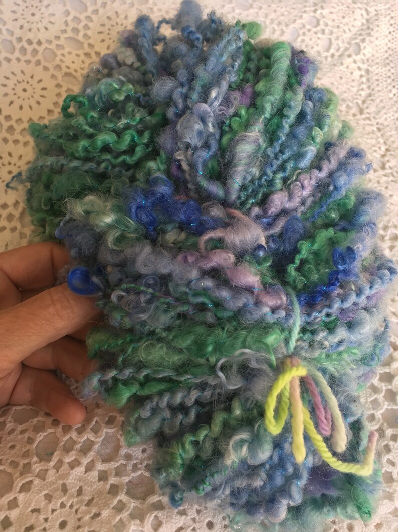 kid mohair locks and more 120 grams Handspun yarn merino silk