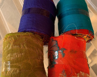 Random mix, multicoloured, patterned, Recycled silk, mixed silk fabric roll