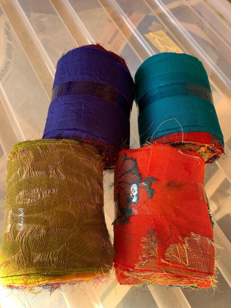 Random mix, multicoloured, patterned, Recycled silk, mixed silk fabric roll image 1