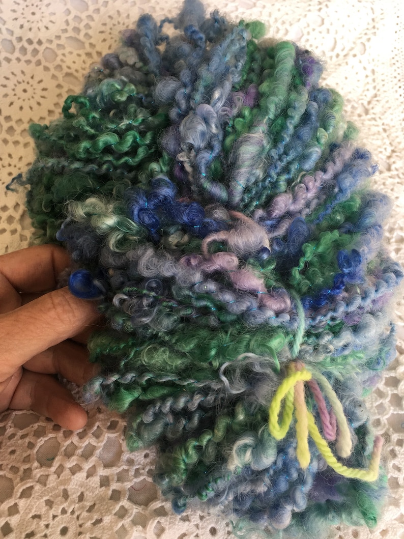 kid mohair locks and more 120 grams Handspun yarn merino silk