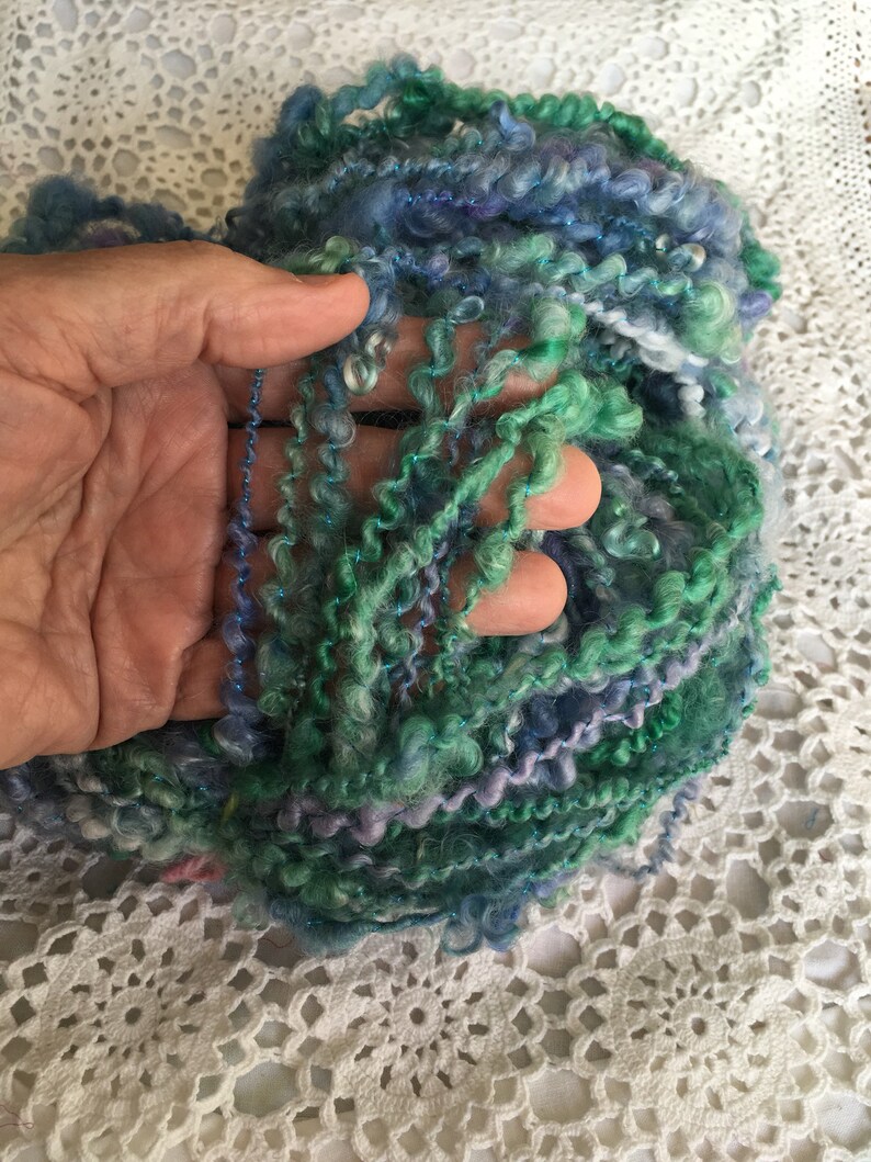 kid mohair locks and more 120 grams Handspun yarn merino silk