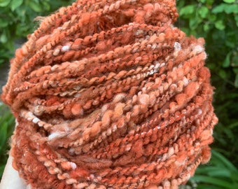 Australian wool, ultrafine merino, eco dyed with eucalyptus leaves, Handspun yarn, 120 grams, approx 140 metres
