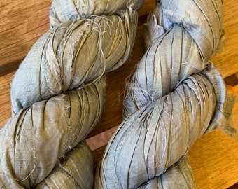 100 grams,  bundle of Recycled Silk Ribbon, 1 skein dark grey