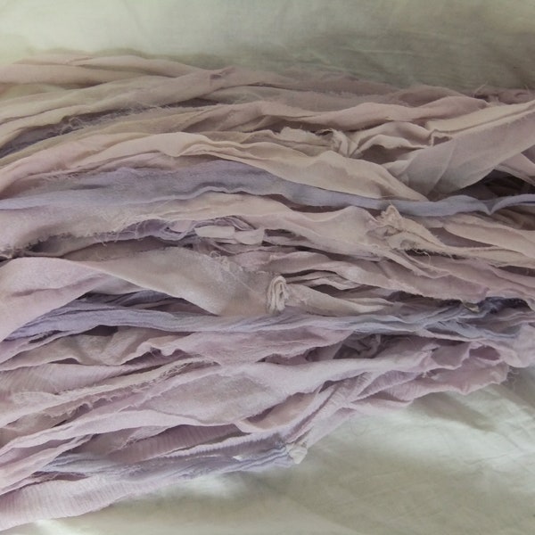 Recycled Sari Silk Ribbon Yarn Palest Lilac Mauve Lightweight one