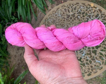 100 grams 1 skein recycled silk ribbon  pink