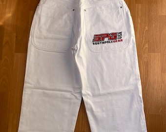 Southpole jeans, white vintage baggy jeans, 90s hip hop 1990s hip-hop pants, South Pole, old school rap streetwear Y2K skater mens size W 34