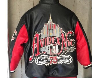 AVIREX faux leather jacket, NYC 75 New York, vintage varsity 90s hip hop S Small