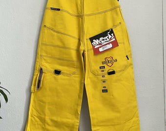 Overzeas jeans, yellow, vintage baggy, 90s hip hop clothing, 1990s hip-hop pants, old school, streetwear, rap skater jnco Y2K mens size W 32
