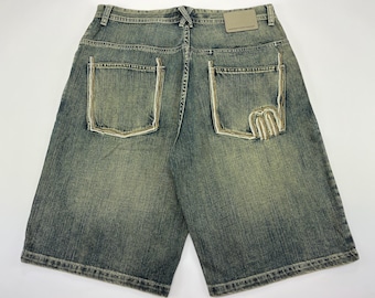 Pantalones cortos Mass DNM, azules, vaqueros vintage, ropa hip hop de los 90, hip hop de los 90, holgados, estilo retro, streetwear, rap, OG, talla 34 de hombre, nuevos con etiquetas