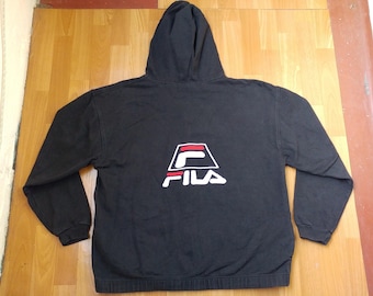 FILA hoodie, vintage black sweatshirt, 90s hip-hop clothing, old school 1990s hip hop shirt, OG, gangsta rap, sewn, size XL