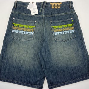 Mass DNM shorts, blue, vintage jeans, 90s hip hop clothing, 1990s hip-hop, baggy, old school, streetwear, rap, OG, mens size W 36 NWT