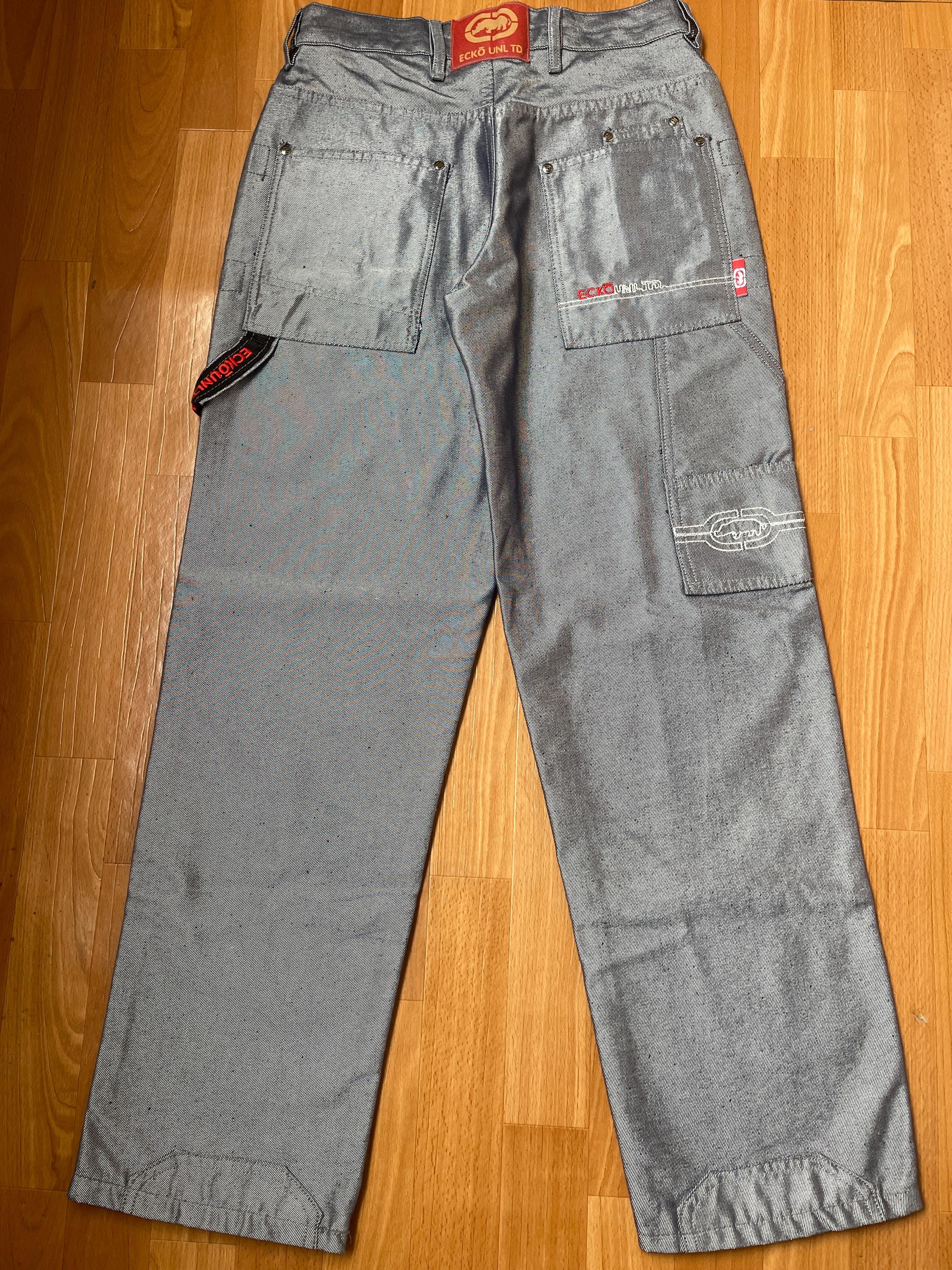 Ecko Unltd Jeans, Shiny Gray Vintage Baggy Jeans, Silver Metallic 