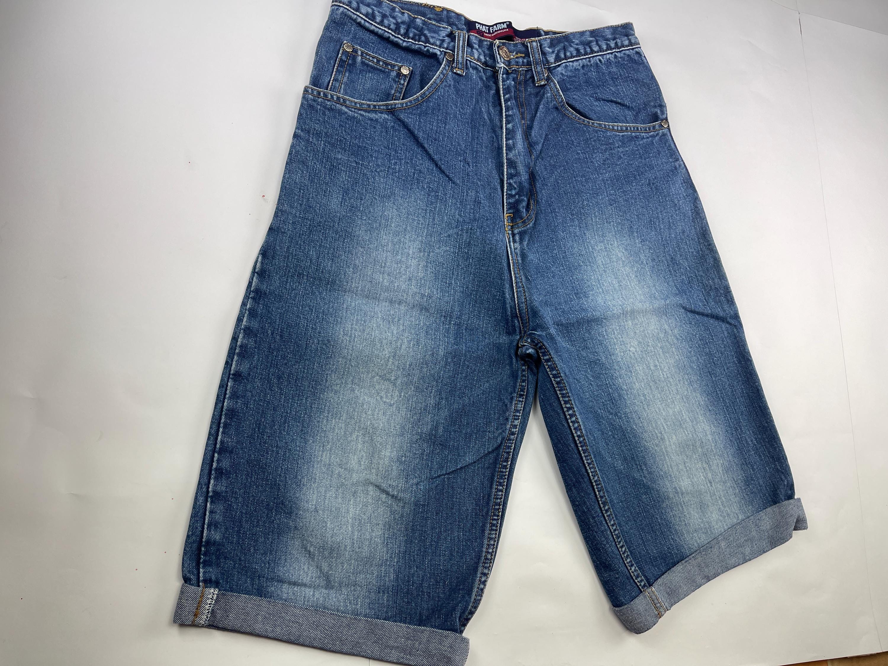 Phat Farm Jeans Shorts, Blue Vintage Baggy Jeans, 90s Hip-hop