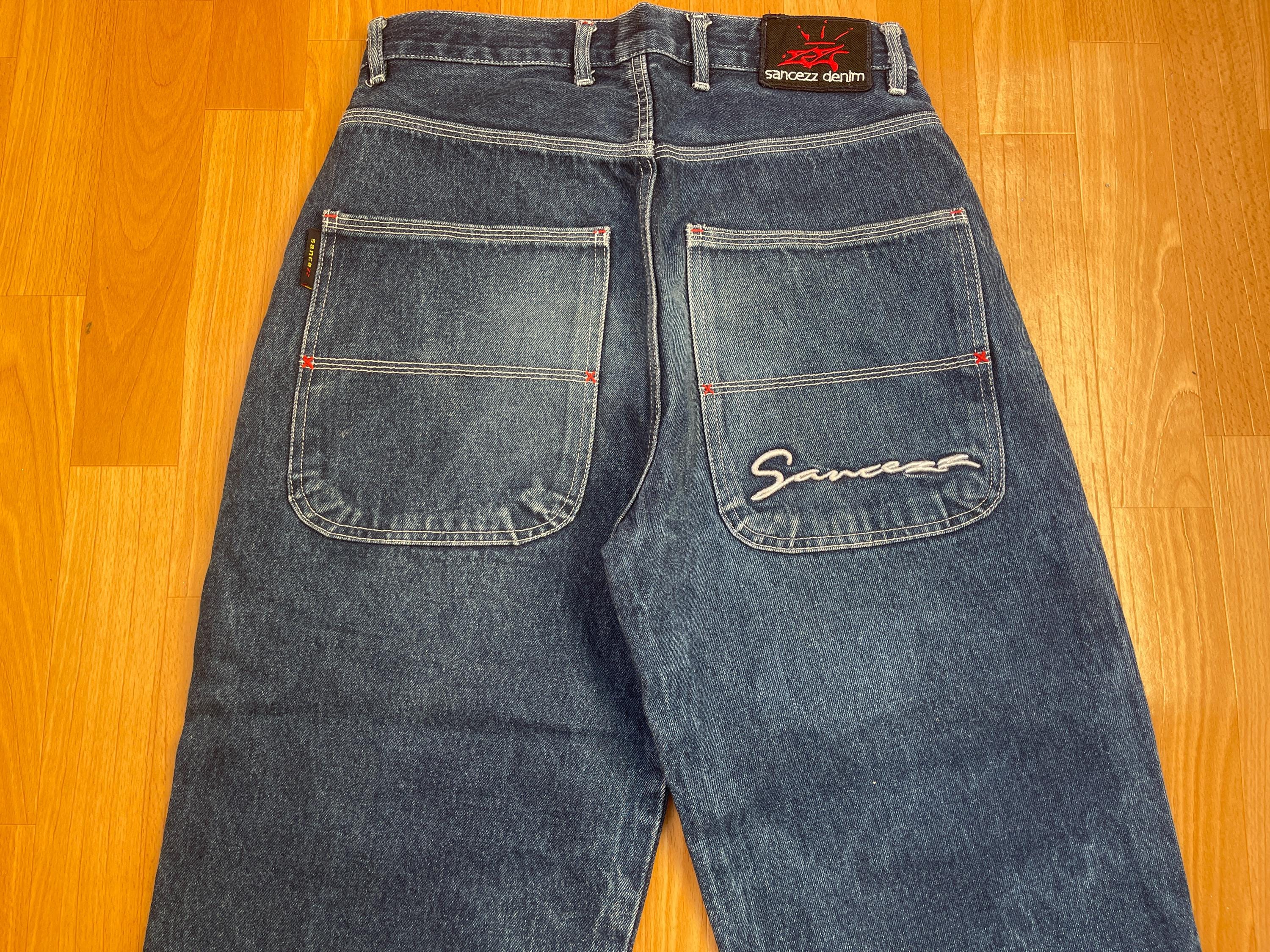 Sancezz Jeans, Blue Vintage Baggy Jeans, Carpenter Loose, 90s Hip